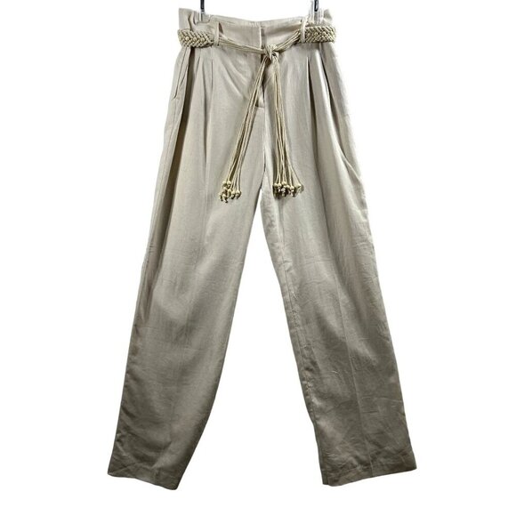 House Of Harlow 1960 NEW Womens XS Linen Blend Palazzo Pants Rope Beaded Belt - Picture 1 of 15